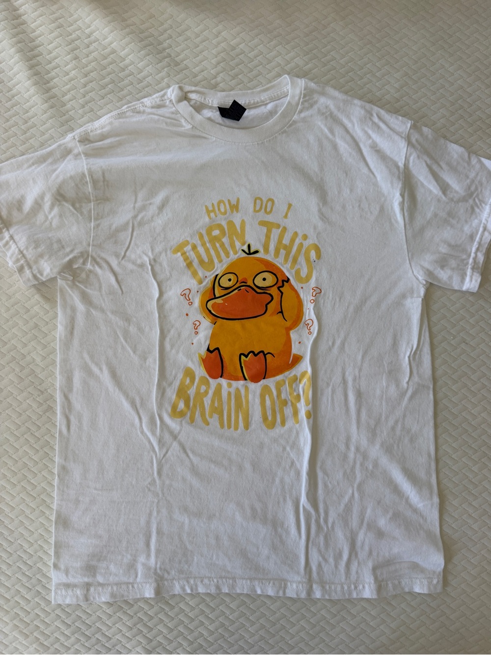 Gildan White Tee with Yellow Psyduck-Style Graphic